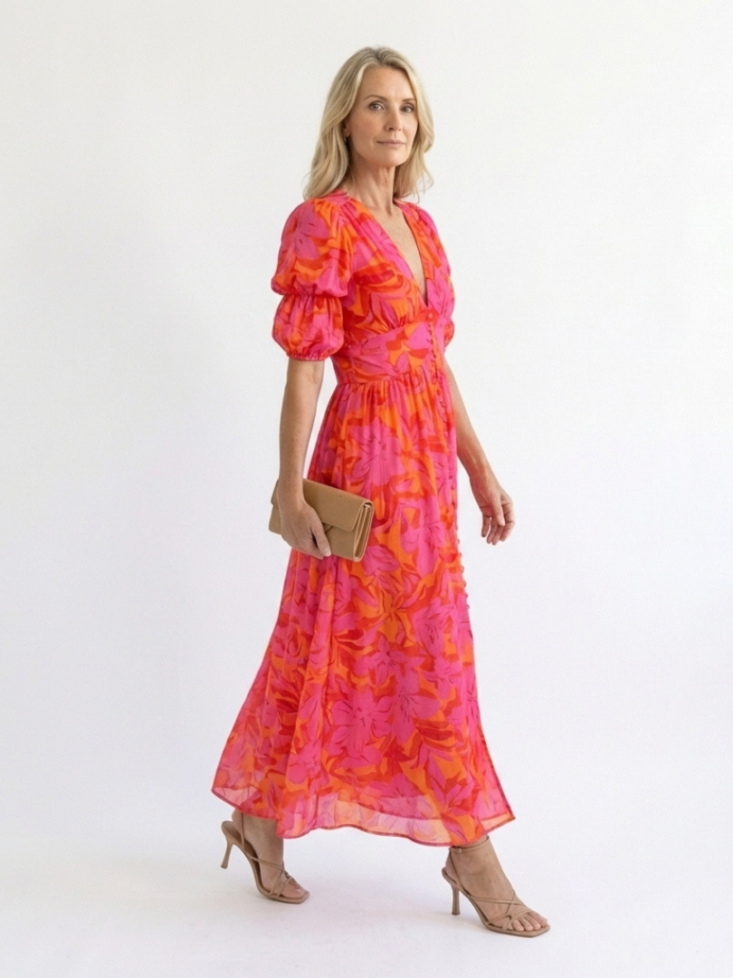 Stella & Grace™ | Vestido midi con cuello en V floral