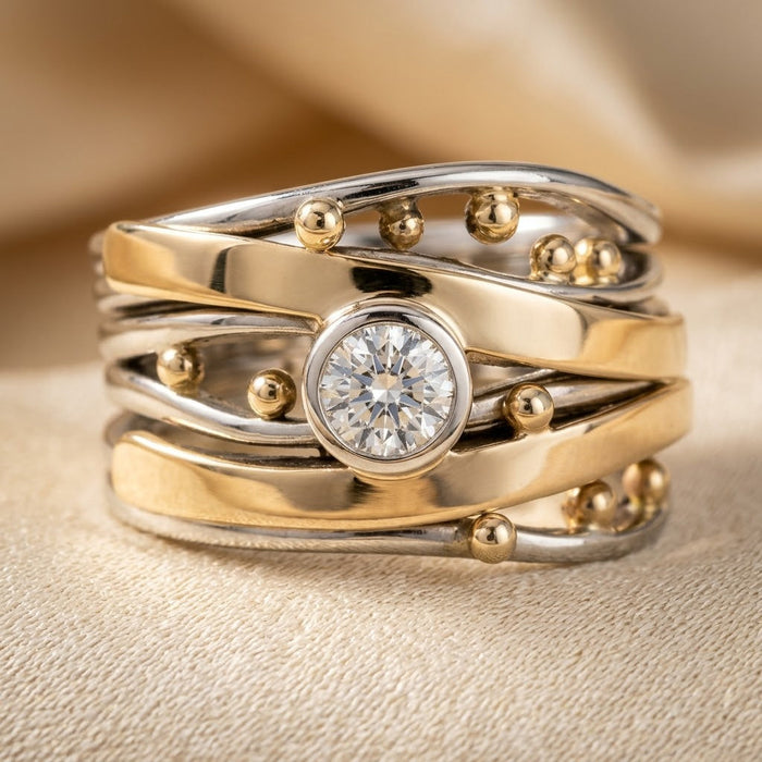 Anillo de plata y bisel dorado