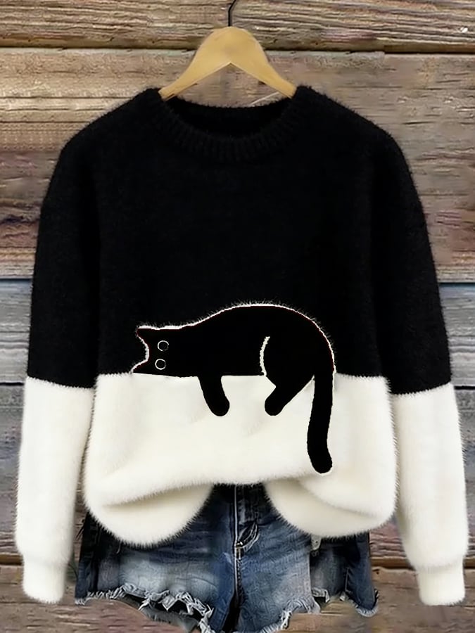 Aileen™ | Elegante camiseta de punto de corte oversize con estampado de gatos