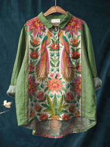 Emerson | Camisa casual con estampado vintage de flores y pájaros