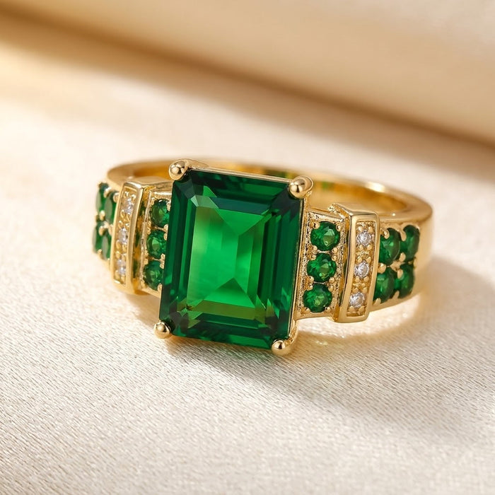 Anillo multi-piedra esmeralda dorada