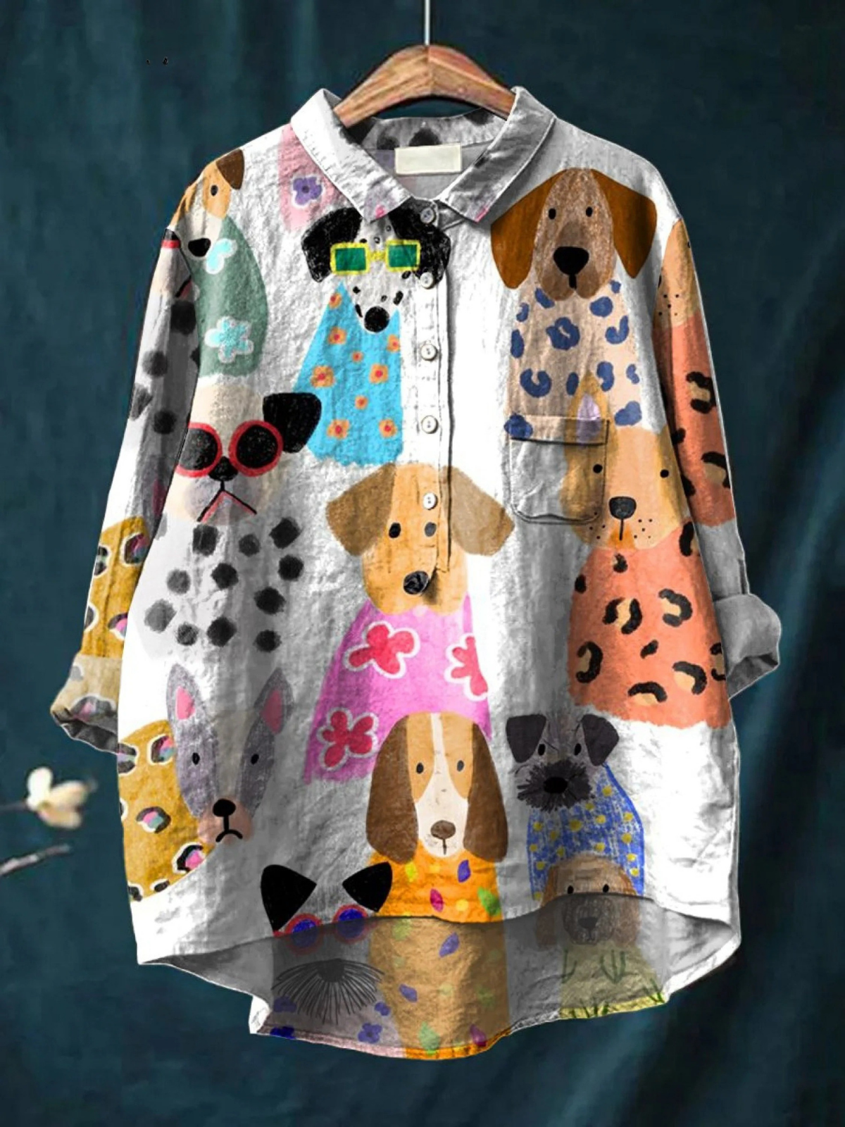 Brigitte | Camisa informal con estampado de cachorros de dibujos animados coloridos