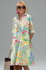 Natalie – Lujoso vestido midi de verano con estampado floral para un estilo desenfadado