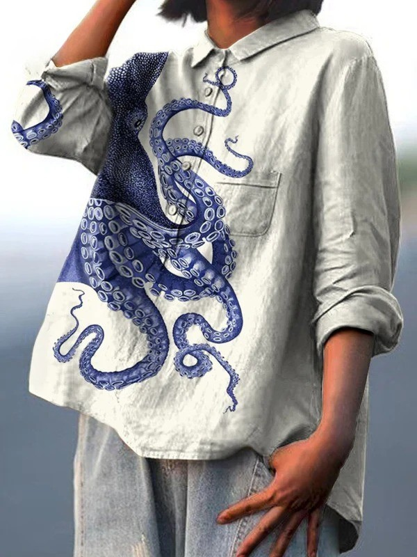 Elissa | Camisa casual con estampado de calamar gigante