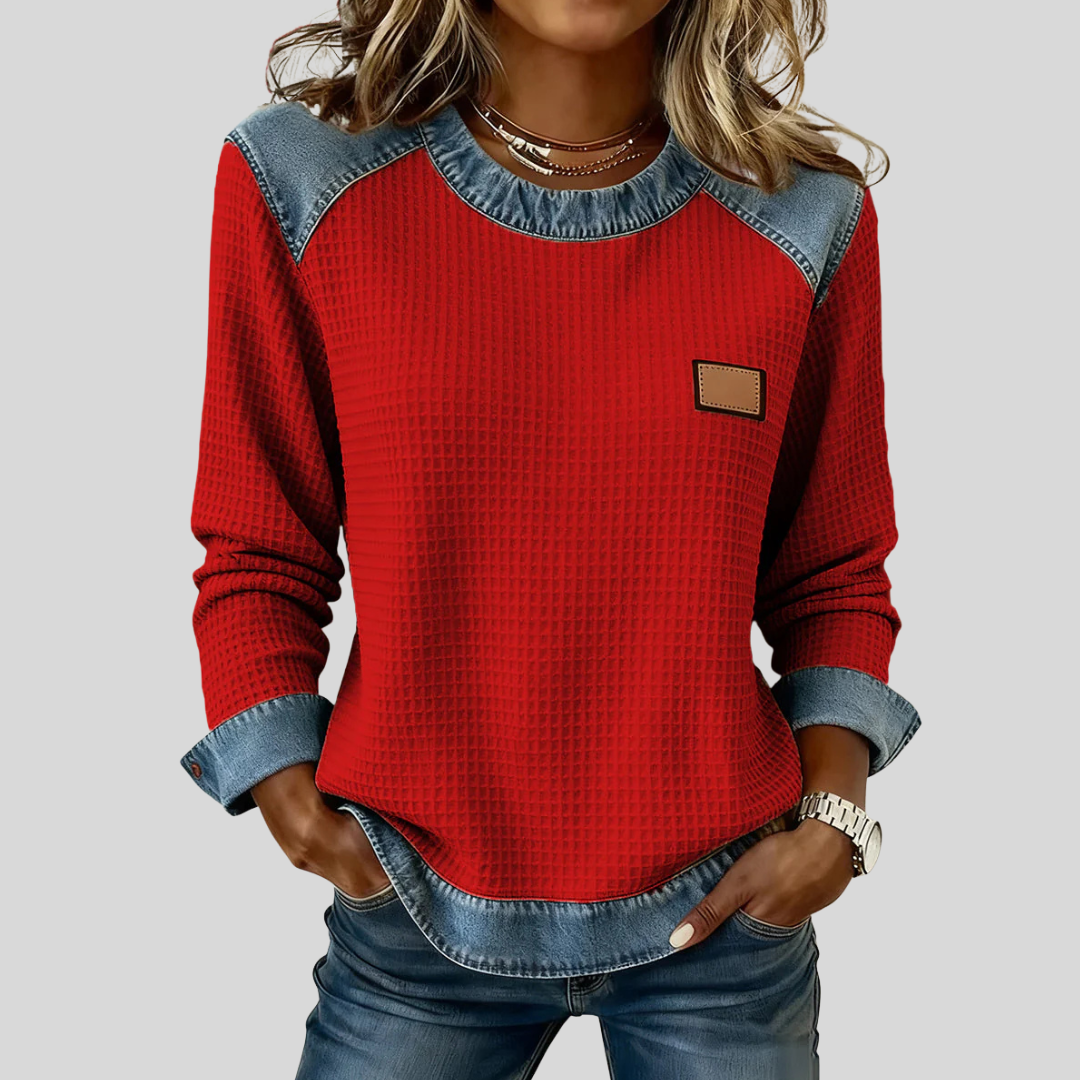 Delancine™ | Sudadera de punto waffle con diseño patchwork