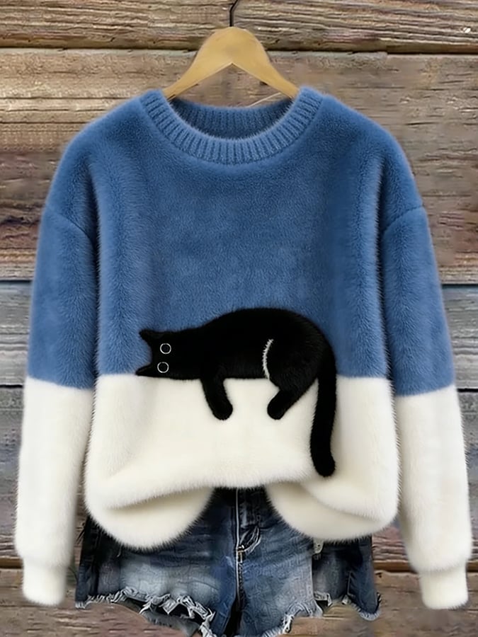 Aileen™ | Elegante camiseta de punto de corte oversize con estampado de gatos