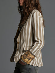 Blazer boho para mujer a rayas y con solapa estampada