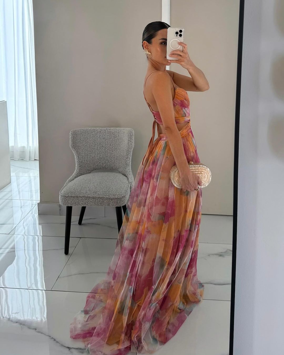 Bryony | Vestido maxi de gasa con estampado de acuarela
