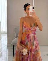 Bryony | Vestido maxi de gasa con estampado de acuarela