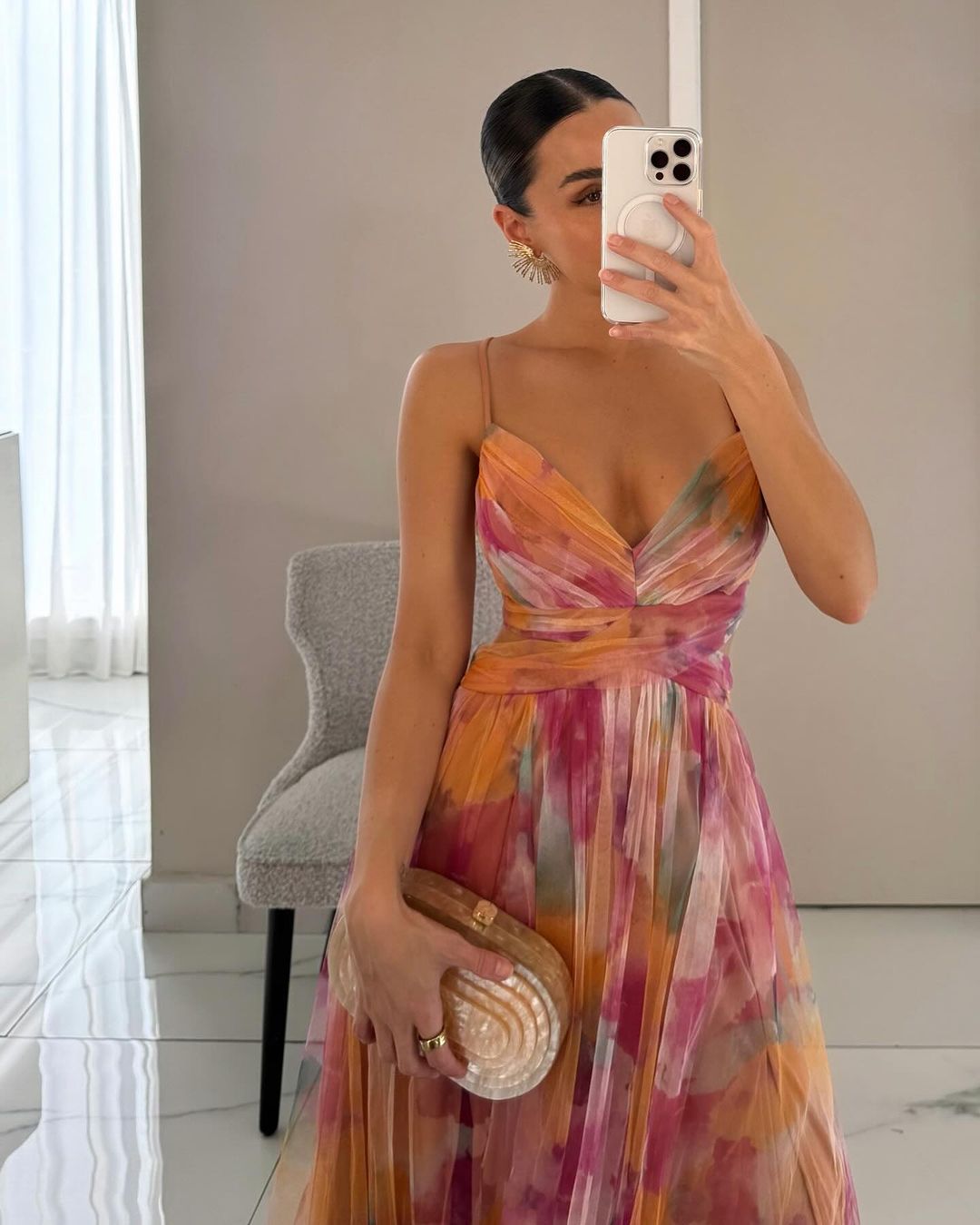 Bryony | Vestido maxi de gasa con estampado de acuarela