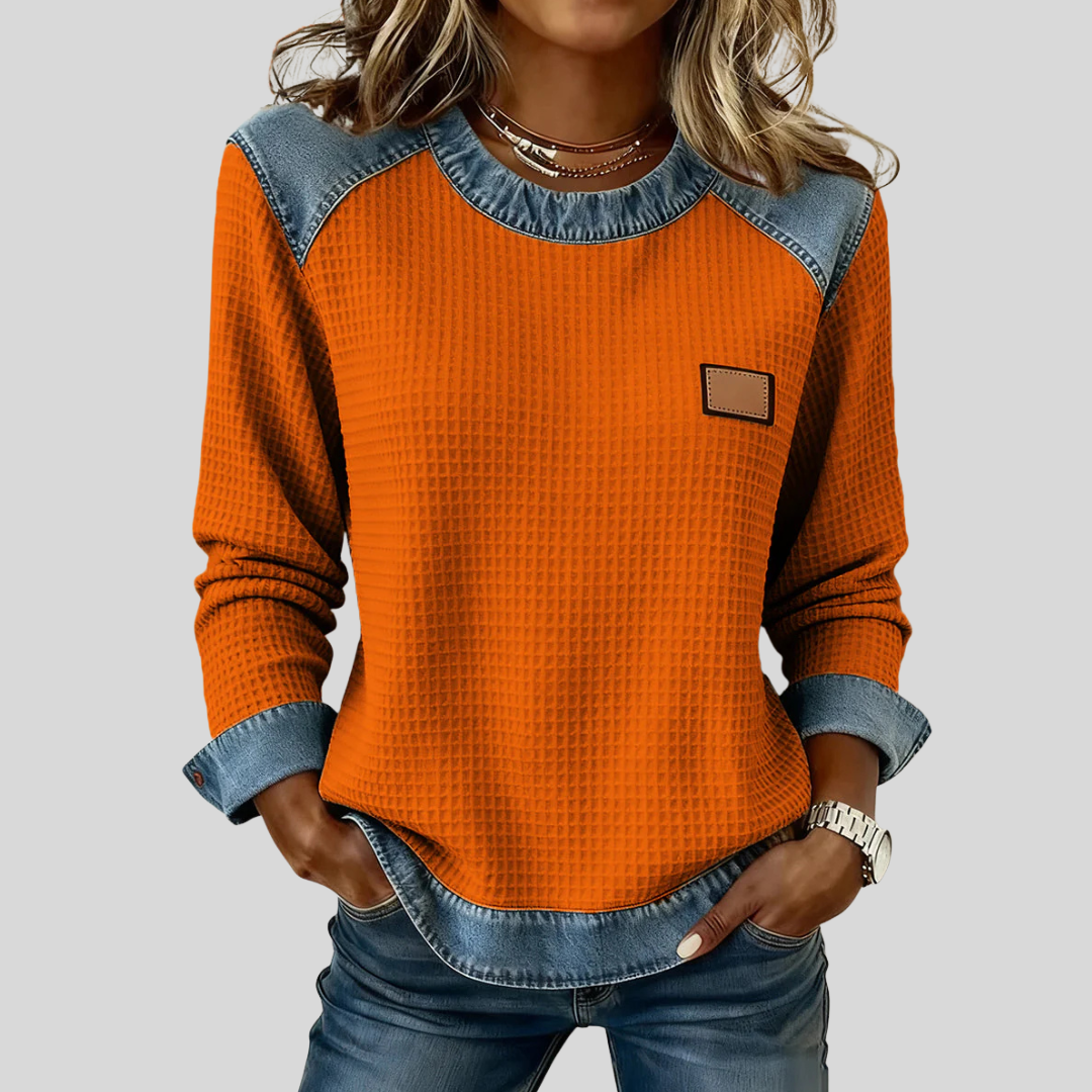 Delancine™ | Sudadera de punto waffle con diseño patchwork