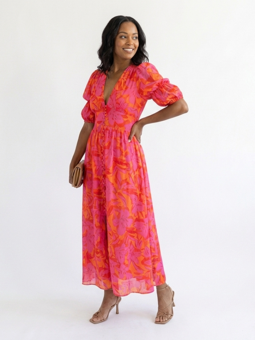 Stella & Grace™ | Vestido midi con cuello en V floral