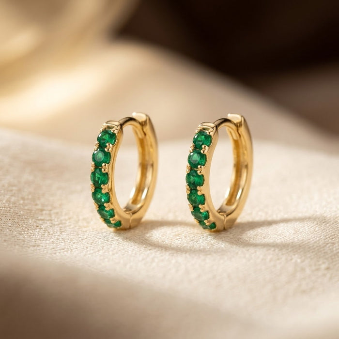 Pendientes de aro esmeralda de oro