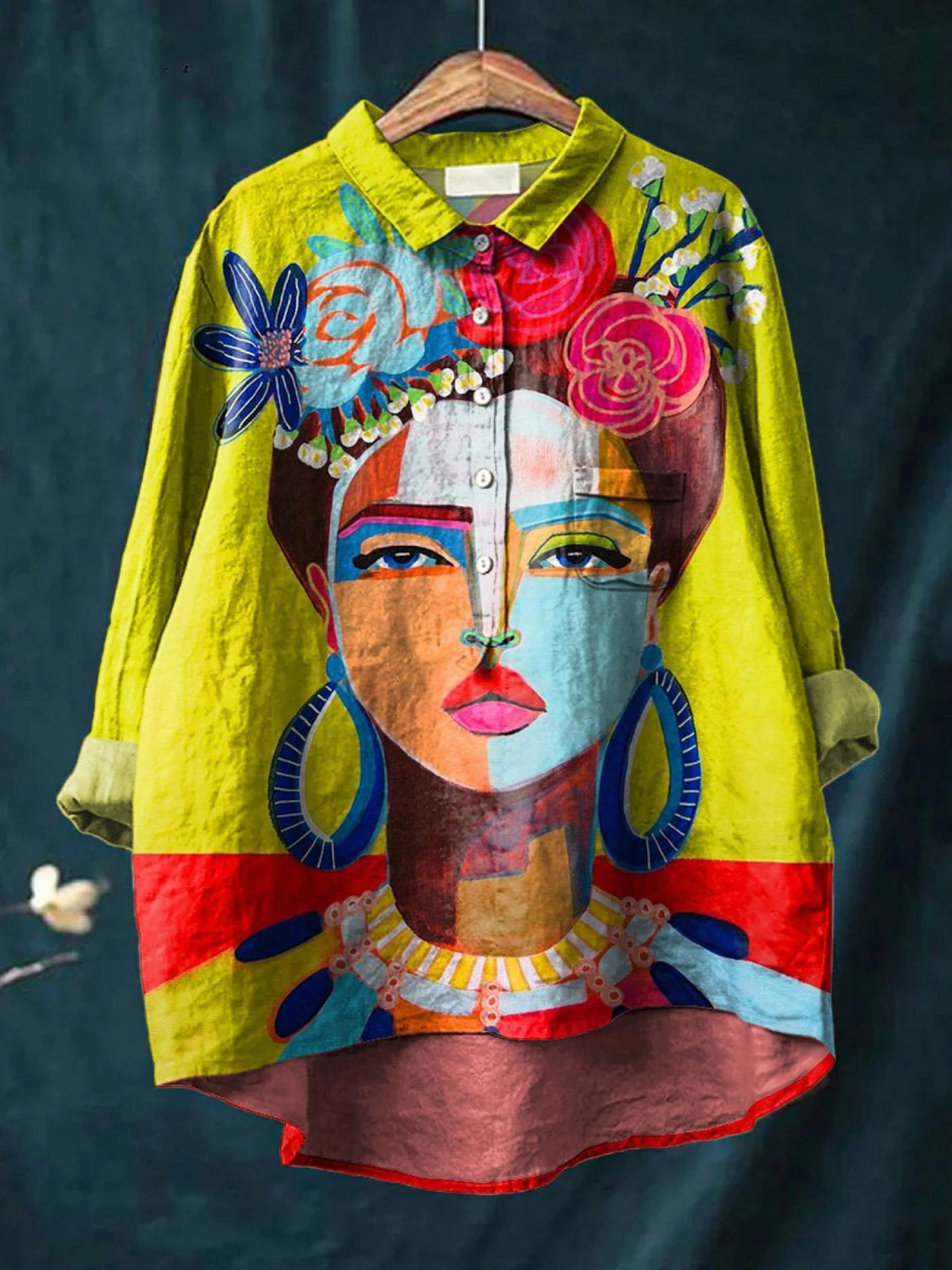Eugen | Camisa informal con retrato de Freda al estilo de la pintura al óleo