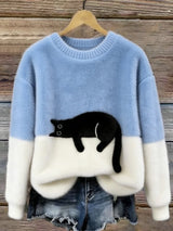 Aileen™ | Elegante camiseta de punto de corte oversize con estampado de gatos