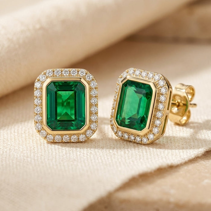 Pendientes de esmeralda cuadrado de oro esmeralda