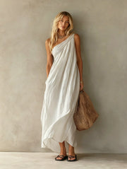 Elegante vestido maxi sin mangas con diseño de un solo hombro