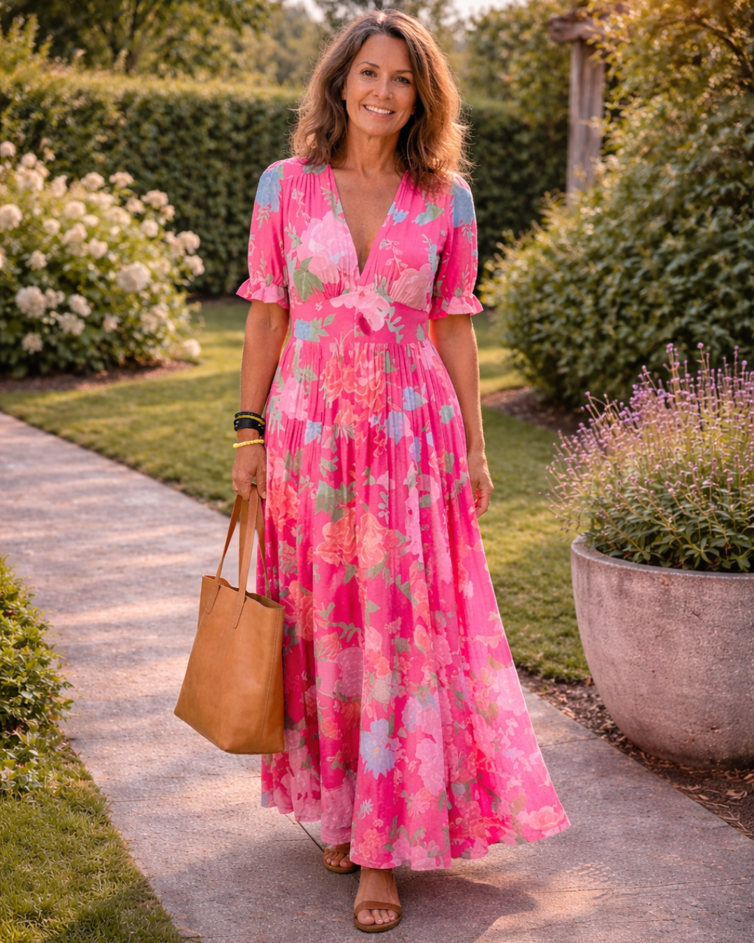 Della | Vestido largo con estampado floral y escote en V