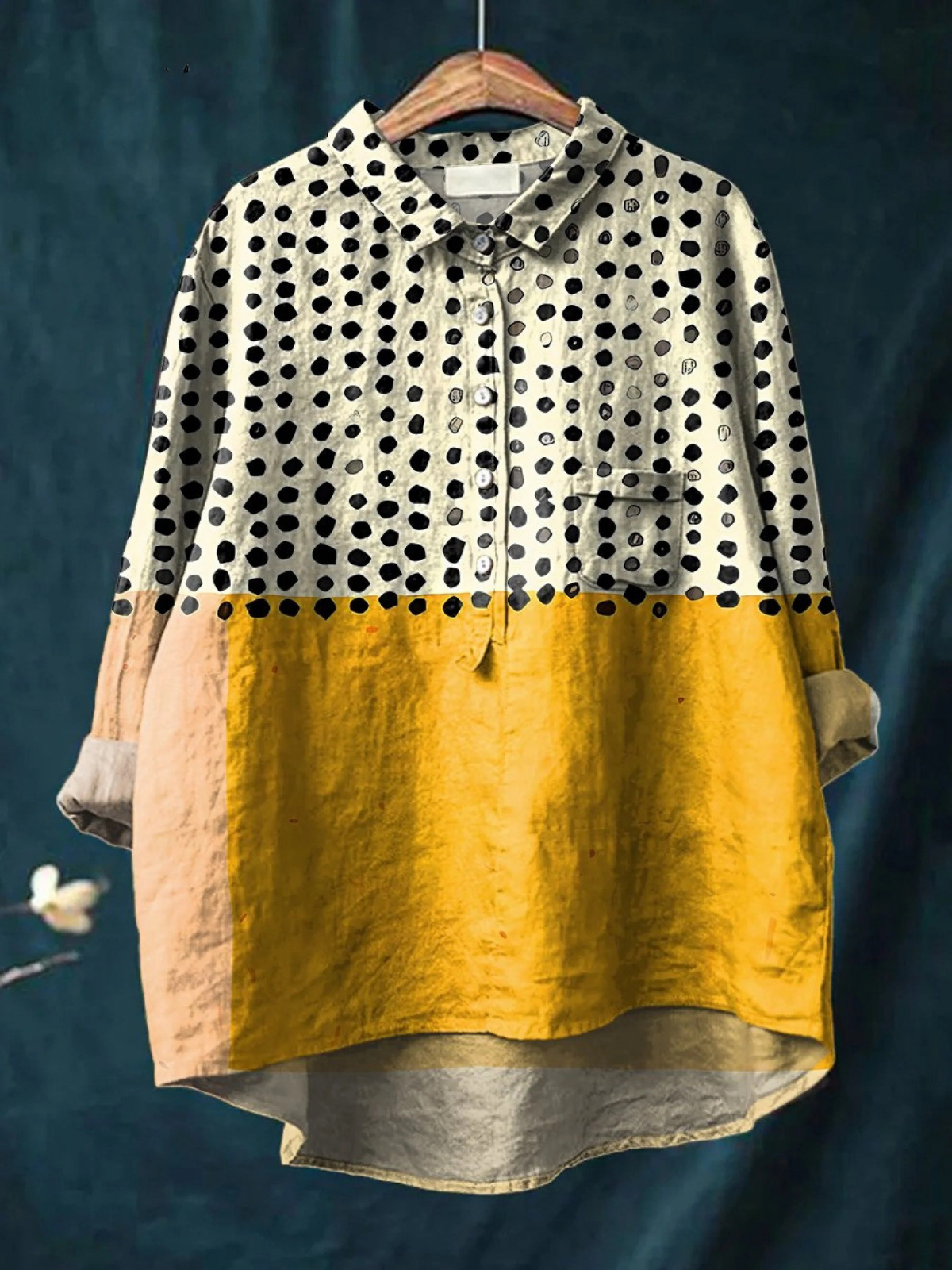 Alessia | Camisa casual con diseño de bloques de color amarillo y estampado de lunares