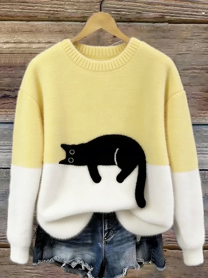 Aileen™ | Elegante camiseta de punto de corte oversize con estampado de gatos