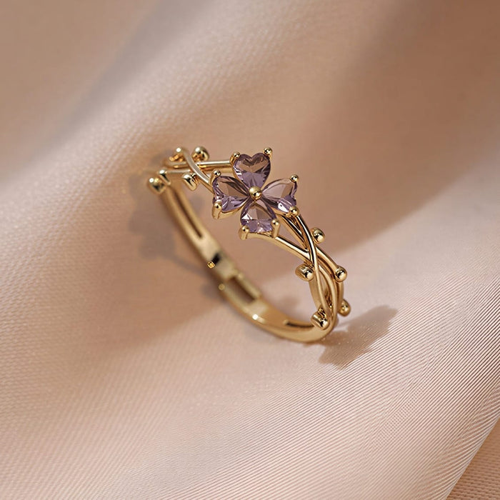 Anillo de flores de amatista - (ajustable)