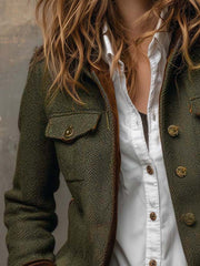 Blazer vintage para mujer con estampado de espiga y ribetes en contraste