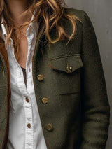 Blazer vintage para mujer con estampado de espiga y ribetes en contraste