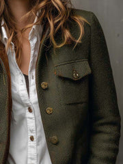 Blazer vintage para mujer con estampado de espiga y ribetes en contraste