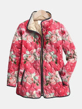 Freya | Chaqueta acolchada rosa de cuello chimenea con estampado floral