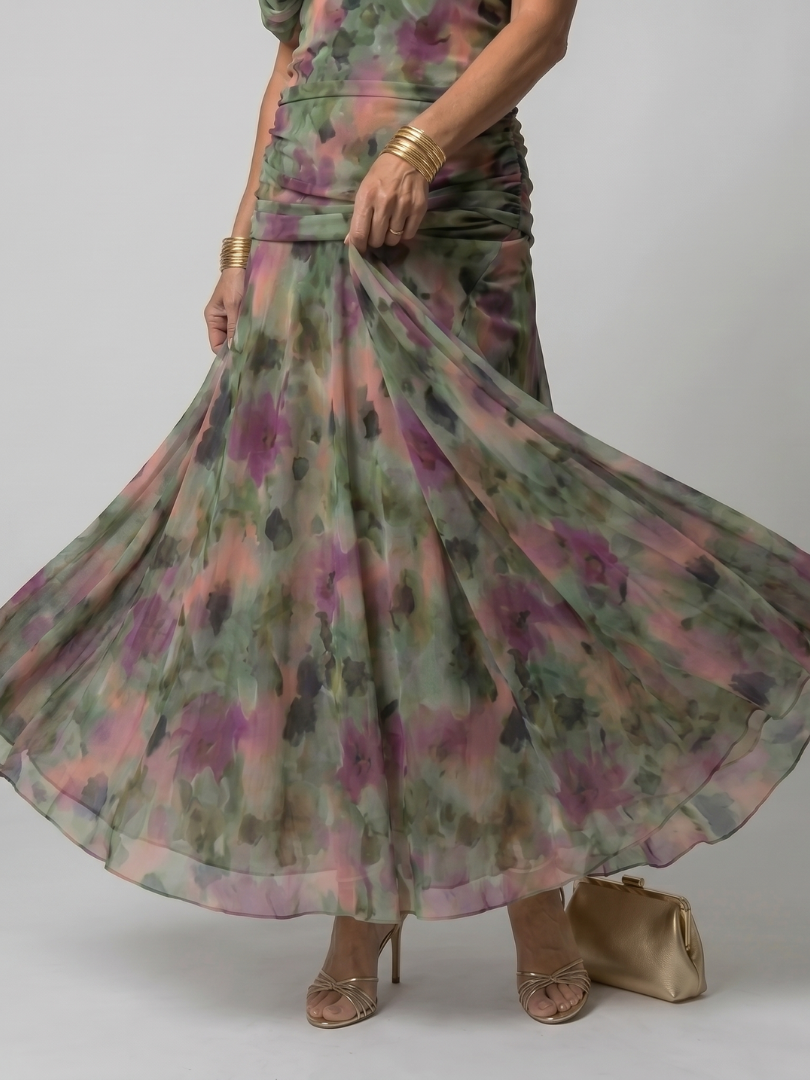 Stella & Grace™ | Vestido midi con flow de hombros descubiertos