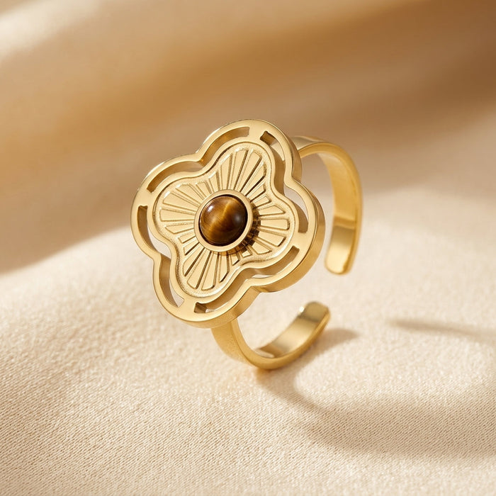 Anillo Abierto Floral Oro