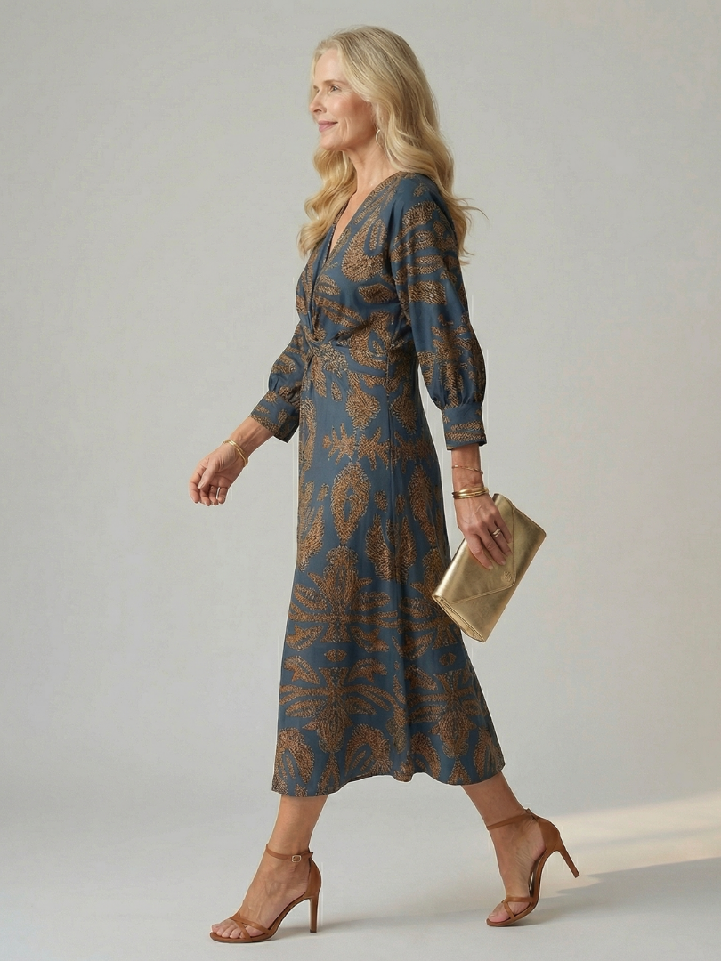 Luna | Vestido midi envuelto natural