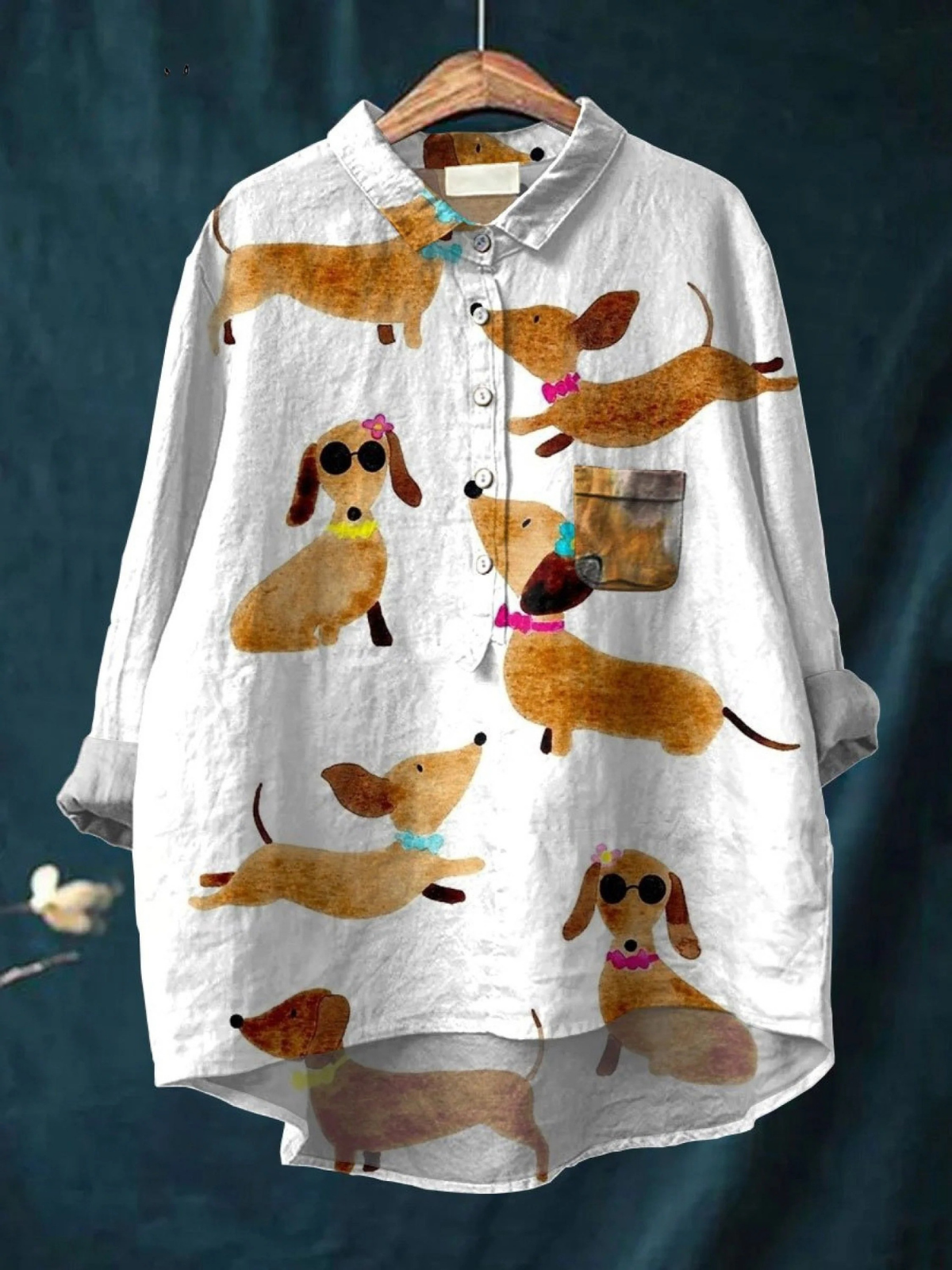Allyson | Camisa informal con bonito estampado de perro salchicha