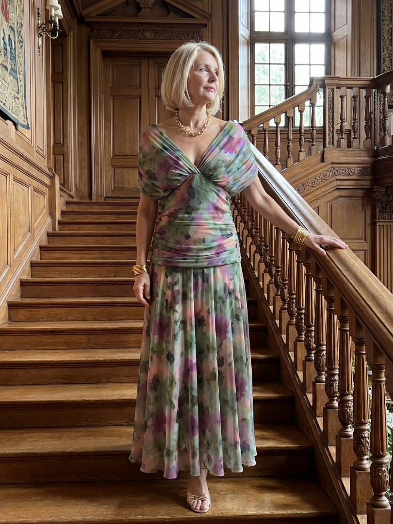 Stella & Grace™ | Vestido midi con flow de hombros descubiertos