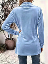 Delaney™ | Cárdigan de terciopelo azul cielo con tiras de botones