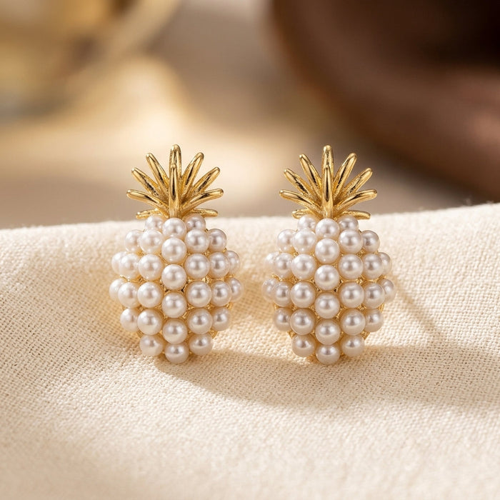 Pendientes de perlas de racimo de oro