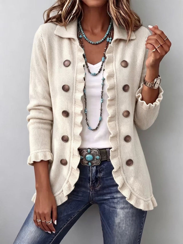 Adeline | Chaqueta con volantes de punto acanalado marfil