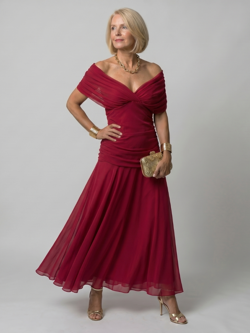 Stella & Grace™ | Vestido midi con flow de hombros descubiertos