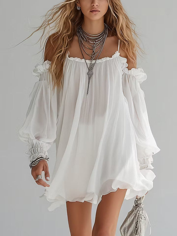 Melusa | Mini vestido bohemio fluido con hombros descubiertos