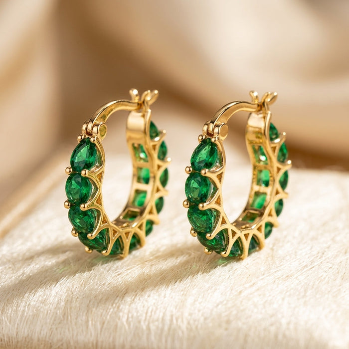 Pendientes de aro de celosía esmeralda de oro