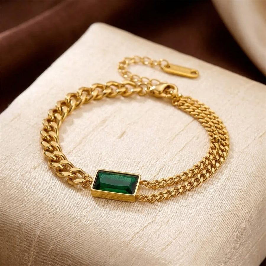 Pulsera de cadena de barra esmeralda de oro