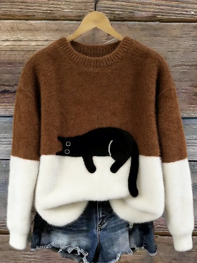 Aileen™ | Elegante camiseta de punto de corte oversize con estampado de gatos