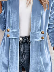Delaney™ | Cárdigan de terciopelo azul cielo con tiras de botones