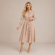 Merryn | Vestido midi con cinturón y cierre de botones