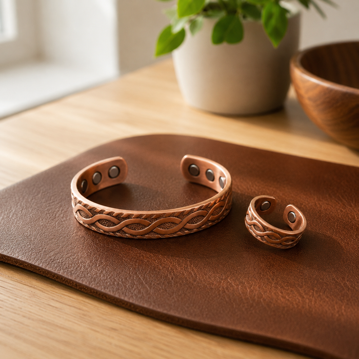 Laberinto | Conjunto de pulseras con acabado cobrizo