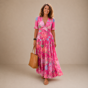 Della | Vestido largo con estampado floral y escote en V
