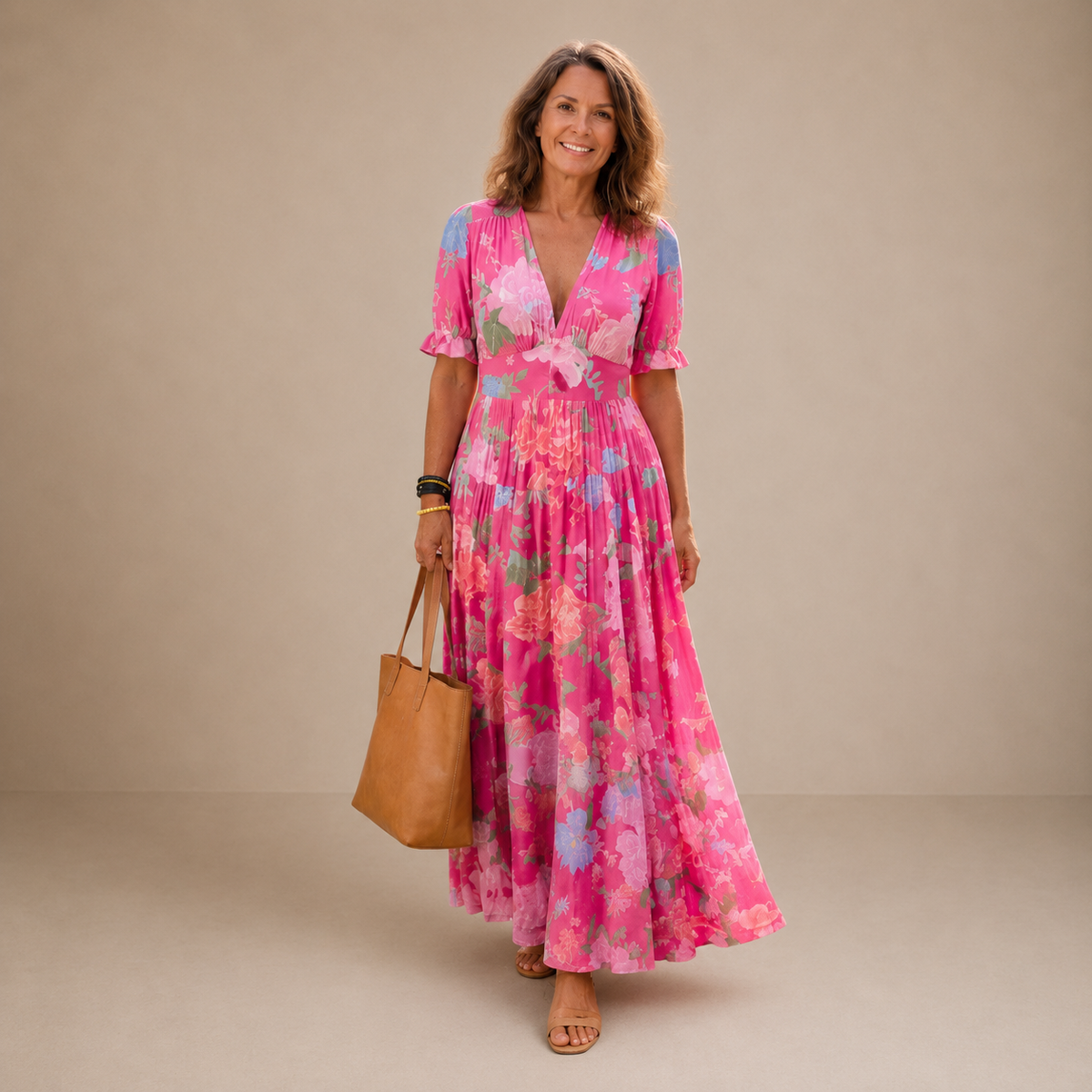 Della | Vestido largo con estampado floral y escote en V