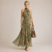 Charlotte-Rose | Vestido midi con estampado floral y cuello halter