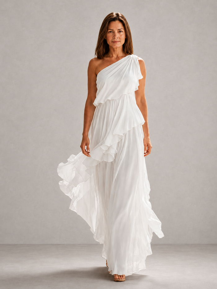 Scarlett | Vestido largo de un hombro con volantes