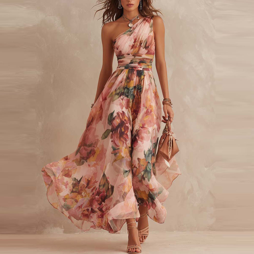Aurora | Vestido floral de un solo hombro